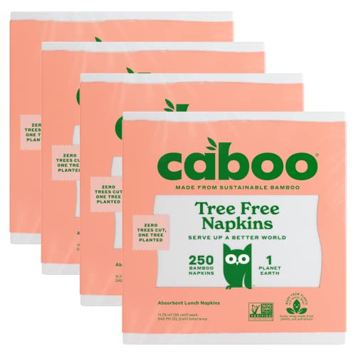 Caboo Tree-Free Napkins - 4 Packs of 250 (Complete 1000 Napkins) - Eco-Pleasant and Disposable Kitchen Napkins