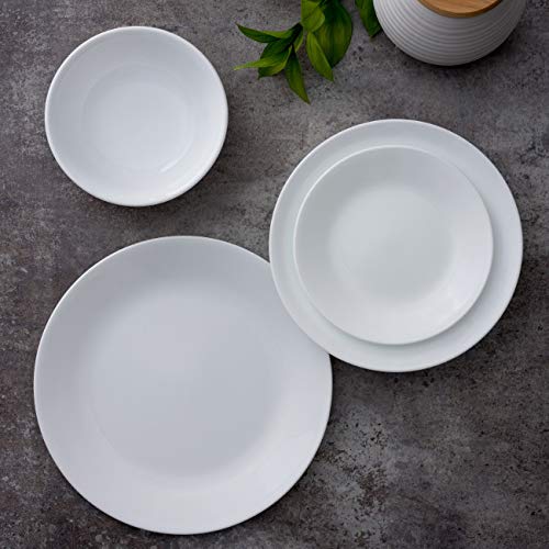 Corelle Vitrelle 8-Piece Dinner Plate Set, Light-weight Spherical Plates, Triple Layer Glass, Chip Resistant, Winter Frost White