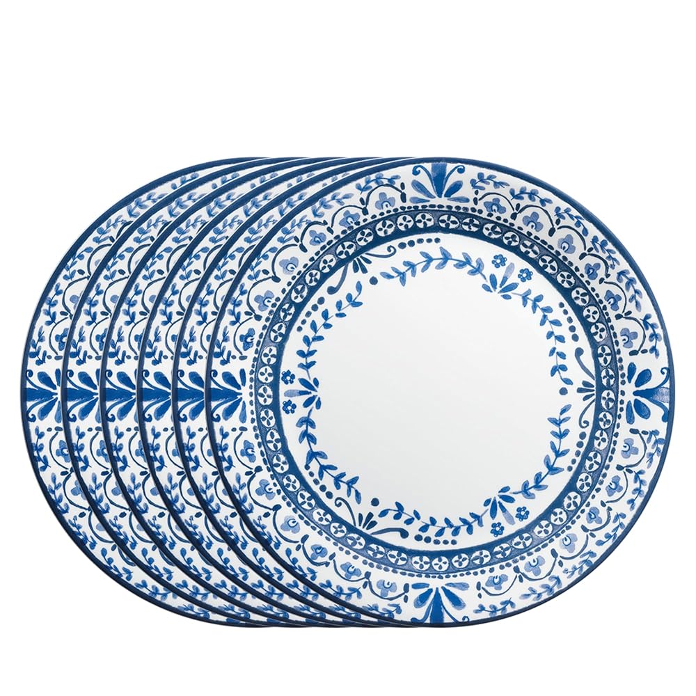 Corelle Vitrelle Portofino 6-Piece Dinner Plate Set, Light-weight Spherical Plates Product of Triple-Layer Glass, Chip Resistant