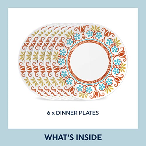 Corelle World Assortment Vitrelle Dinner Plate Set - Terracotta Desires, Eco-Pleasant Light-weight Triple Layer Recycled Glass, 10-1/4-Inch Plates (Set of 6)