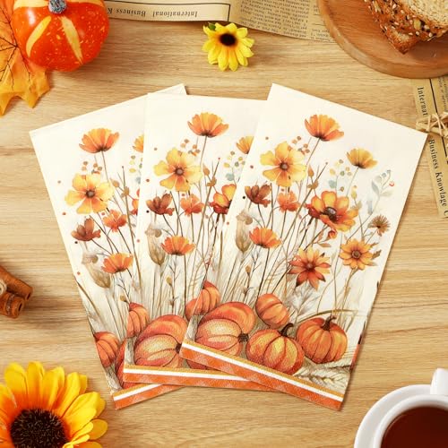 Homlouue 100-Rely Fall Napkins - Thanksgiving Pumpkin Design for Autumn Celebrations, Disposable Paper Towels for Toilet and Kitchen Use