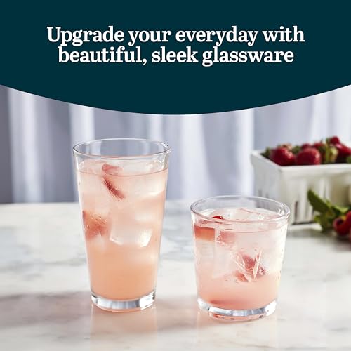 Libbey Flare Tumbler and Rocks Glass Set - 16 Fashionable Lead-Free Ingesting Glasses, Versatile and Dishwasher Secure Kitchen Glassware for Entertaining