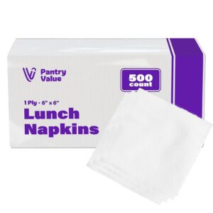 Pantry Worth 500-Depend White Lunch Napkins – 1-Ply Disposable Absorbent Paper Napkins, 6×6 Inch Folded Dimension for On a regular basis Use, Occasions, and Events (12×12 Inch Unfolded)